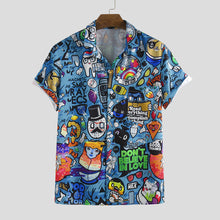 Mens Character Printing Turn Down Collar Casual Shirts