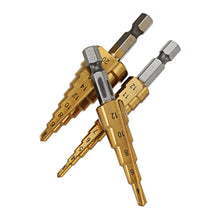 Drillpro 3Pcs 1/4 Inch Hex Shank HSS Titanium Coated Step Drill Bit Set 3-12/4-12/4-20mm