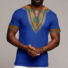 Mens African Ethnic Short Sleeve Top  Dashiki Style Printing Tops T Shirt Blouse
