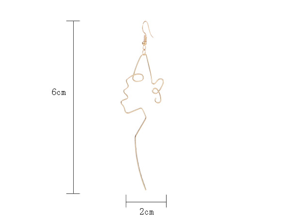 Japan and South Korea minimalist simple metal gold silhouette face long ear hook earrings female pierced ear clip earrings