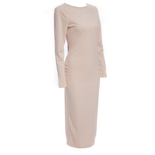 Simple Round Collar Long SLeeve Zipper Design Skinny Midi Dress for Women
