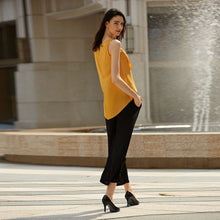 Chic Round Collar Pure Color Chiffon Wrap Tank Top for Women