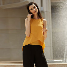 Chic Round Collar Pure Color Chiffon Wrap Tank Top for Women