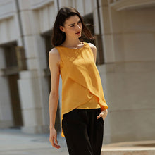 Chic Round Collar Pure Color Chiffon Wrap Tank Top for Women