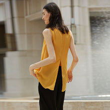 Chic Round Collar Pure Color Chiffon Wrap Tank Top for Women