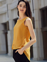 Chic Round Collar Pure Color Chiffon Wrap Tank Top for Women