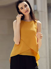 Chic Round Collar Pure Color Chiffon Wrap Tank Top for Women