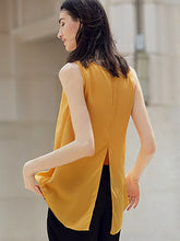 Chic Round Collar Pure Color Chiffon Wrap Tank Top for Women