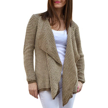 Casual Collarless Long Sleeve Knitted Women Cardigan (KHAKI S)