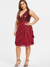 Plus Size Chiffon Sequins Panel Tiered Ruffle Dress