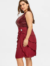 Plus Size Chiffon Sequins Panel Tiered Ruffle Dress