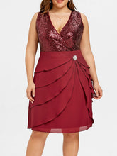 Plus Size Chiffon Sequins Panel Tiered Ruffle Dress