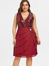 Plus Size Chiffon Sequins Panel Tiered Ruffle Dress