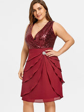 Plus Size Chiffon Sequins Panel Tiered Ruffle Dress