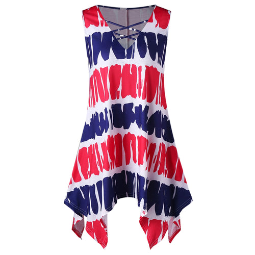 Sleeveless Printed Tunic Handkerchief T-shirt