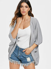 Casual Solid Color 3/4 Sleeve Loose Collarless Cardigan For Women