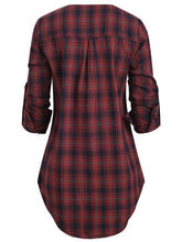 Plaid Lace Up Slit Blouse