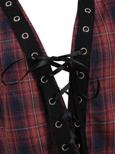 Plaid Lace Up Slit Blouse