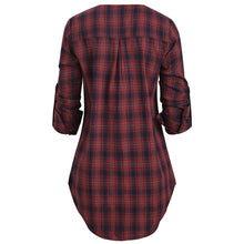 Plaid Lace Up Slit Blouse
