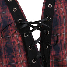 Plaid Lace Up Slit Blouse