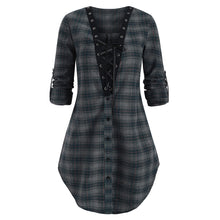 Plaid Lace Up Slit Blouse