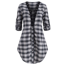 Plaid Lace Up Slit Blouse