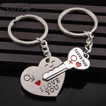 Fashion Heart Key Ring Silver Color Lovers Love Key Chain Valentine's Day gift 1 Pair Couple I Love You Letter Keychain