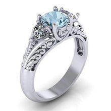 Antique Style 925 Sterling Silver Round Aquamarine Floral Engagement Promise Solitaire Ring