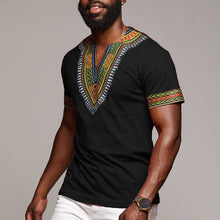 Mens African Ethnic Short Sleeve Top  Dashiki Style Printing Tops T Shirt Blouse