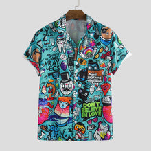 Mens Character Printing Turn Down Collar Casual Shirts