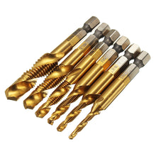 Drillpro 6pcs M3-M10 Combination Drill Tap Bit Set HSS 6542 Titanium Coated Deburr Countersink Bits