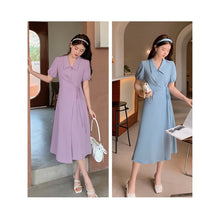 plus Size Women's Clothing Plump Girls Design Gentle Purple Dress 2022 Summer Puff Sleeve A