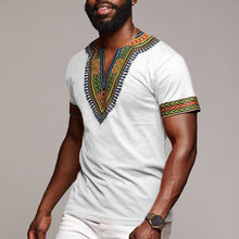 Mens African Ethnic Short Sleeve Top  Dashiki Style Printing Tops T Shirt Blouse