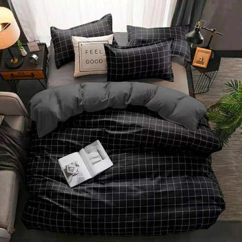 sprei motif kotak hitam/abu abu/merah/biru/putih( tanpa bedcover)