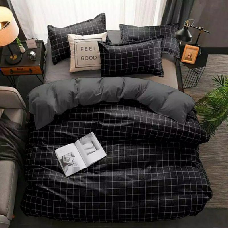 sprei motif kotak hitam/abu abu/merah/biru/putih( tanpa bedcover)