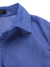 Women Casual V Neck Denim Blue Jean Fold Sleeve Mini Dresses