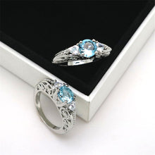 Antique Style 925 Sterling Silver Round Aquamarine Floral Engagement Promise Solitaire Ring