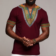 Mens African Ethnic Short Sleeve Top  Dashiki Style Printing Tops T Shirt Blouse