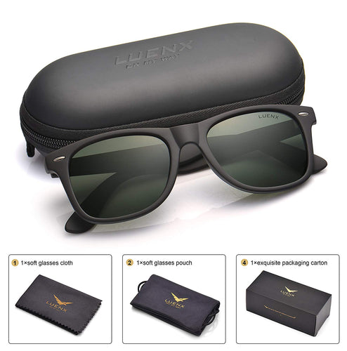 Mens Polarized Sunglasses for Womens UV 400 Protection Grey Green Lens Matte Black Frame 54MM