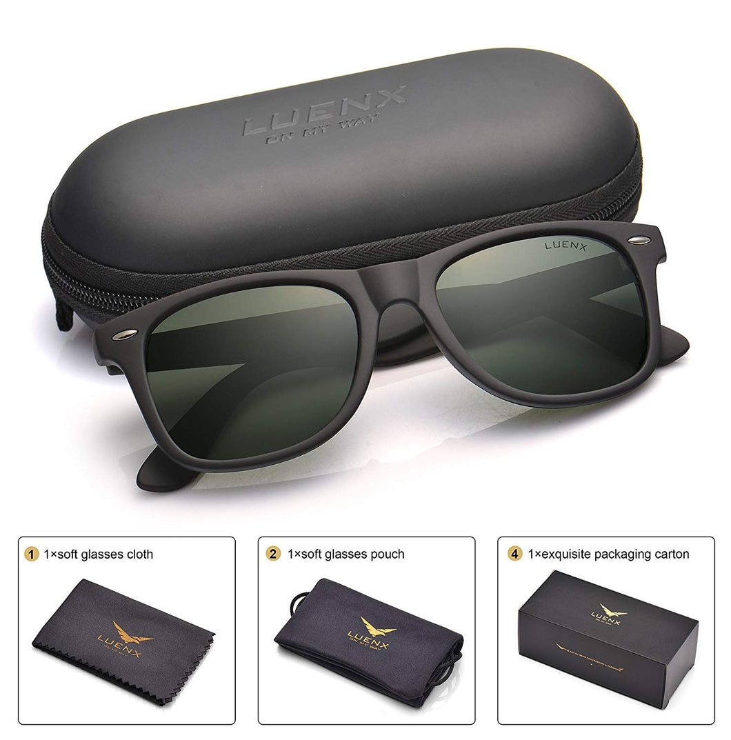 Mens Polarized Sunglasses for Womens UV 400 Protection Grey Green Lens Matte Black Frame 54MM