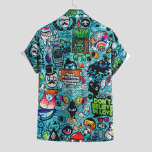 Mens Character Printing Turn Down Collar Casual Shirts