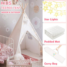 Kids-Teepee for Girl and Boy with Mat& Lights String& Carry Case Foldable Children-Play-Tent for Indoor Outdoor, Raw White Canvas, Toy Gift Idea for Kids,by Tiny Land