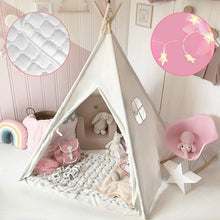 Kids-Teepee for Girl and Boy with Mat& Lights String& Carry Case Foldable Children-Play-Tent for Indoor Outdoor, Raw White Canvas, Toy Gift Idea for Kids,by Tiny Land