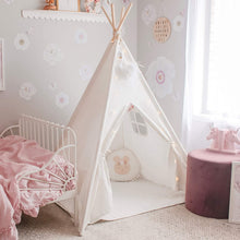 Kids-Teepee for Girl and Boy with Mat& Lights String& Carry Case Foldable Children-Play-Tent for Indoor Outdoor, Raw White Canvas, Toy Gift Idea for Kids,by Tiny Land