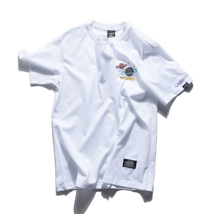 Round neck embroidery creative short sleeve T-shirt