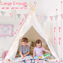 Kids-Teepee for Girl and Boy with Mat& Lights String& Carry Case Foldable Children-Play-Tent for Indoor Outdoor, Raw White Canvas, Toy Gift Idea for Kids,by Tiny Land