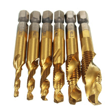 Drillpro 6pcs M3-M10 Combination Drill Tap Bit Set HSS 6542 Titanium Coated Deburr Countersink Bits