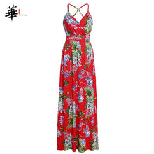 Multicolor Tropical Jungle Leaf Boho Long Dress Sling Cross Back Women V neck 2019 Party Night Elegant Sexy Maxi Summer Dresses