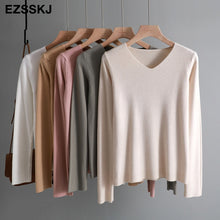 chic casual Autumn Winter Basic Sweater pullovers Women v-neck Solid Knit Slim Pullover female Long Sleeve warm Khaki Sweater