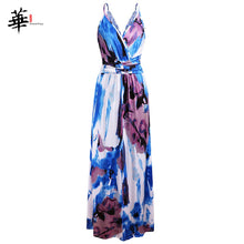 Multicolor Tropical Jungle Leaf Boho Long Dress Sling Cross Back Women V neck 2019 Party Night Elegant Sexy Maxi Summer Dresses